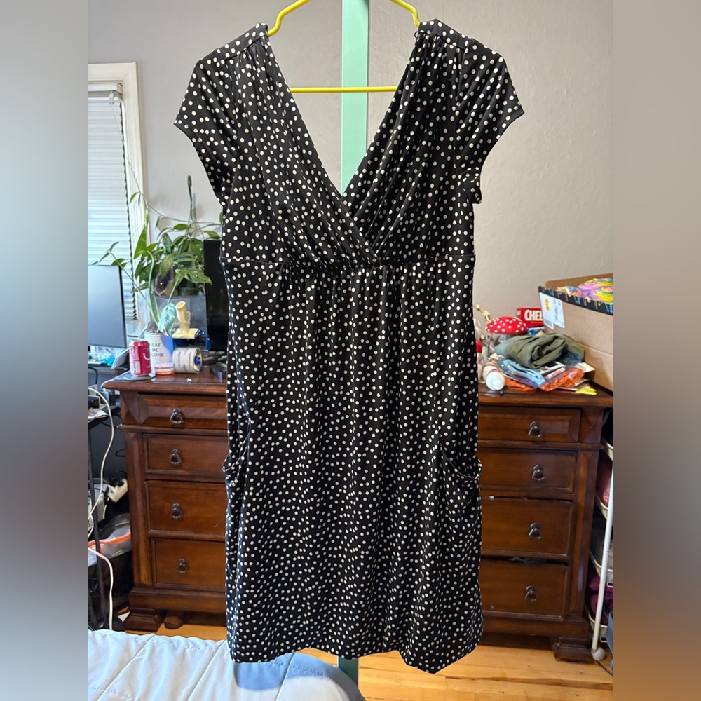 Adrianna Papell Black Polka Dot Dress with Pockets